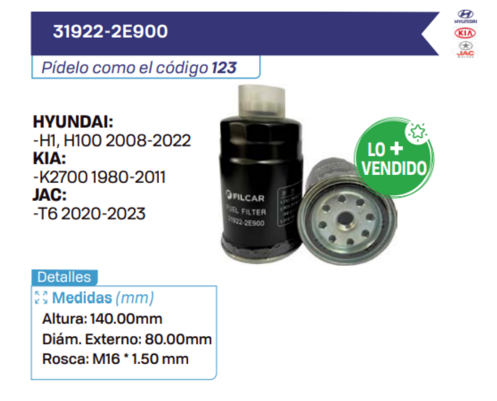 FILTRO FUEL FILTER	31922-2E900