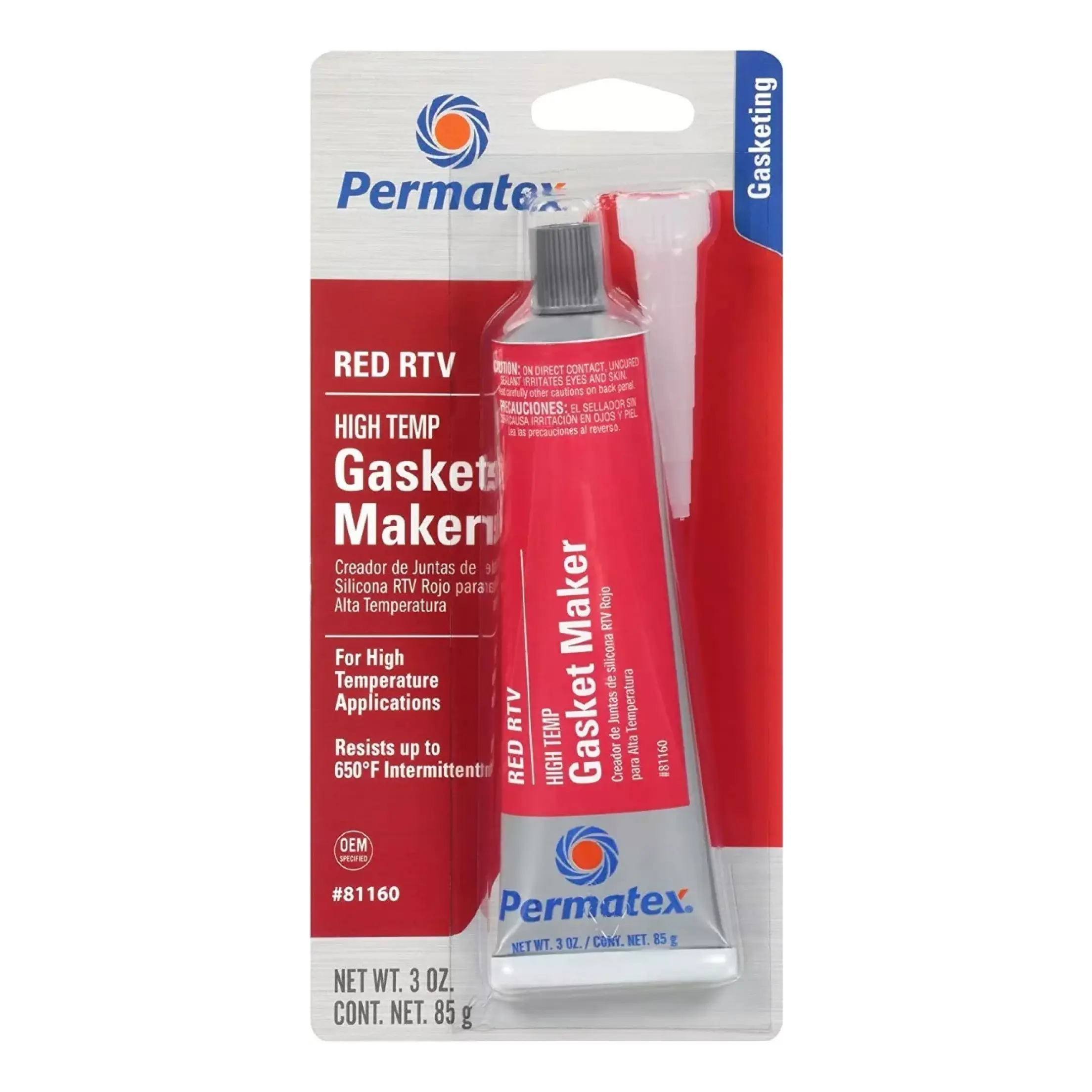 HI TEMP RED RTV SILICONE GASKET MAKER DE 3 Oz(85g)