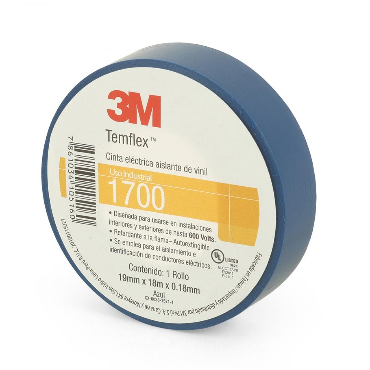 CINTA ELECTRICA AISLANTE DE VINIL AZUL- USO INDUSTRIA 1700-19mmx18mx0.18mm  (3M)
