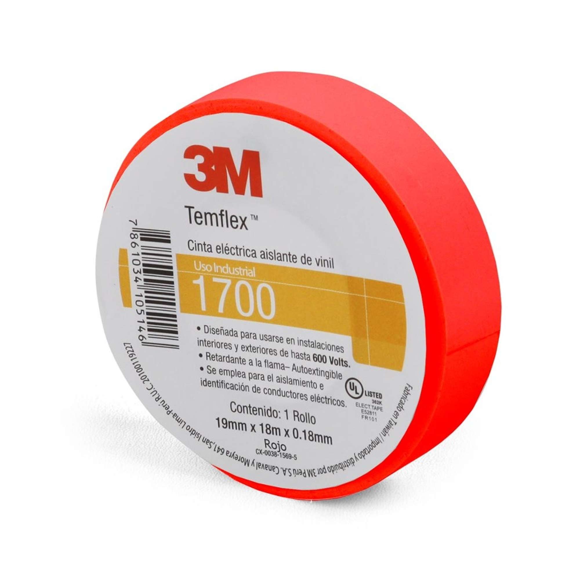 CINTA ELECTRICA AISLANTE DE VINIL ROJO- USO INDUSTRIA 1700-19mmx18mx0.18mm (3M)