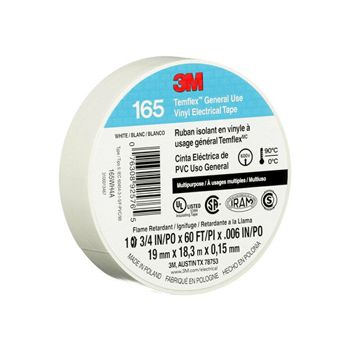 CINTA ELECTRICA AISLANTE DE VINIL BLANCO 165 - USO GENERAL-19mmx18,3mx0.15mm (3M)