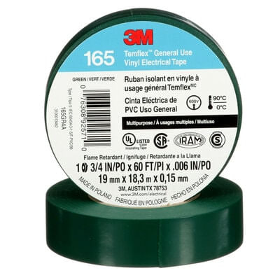 CINTA ELECTRICA AISLANTE DE VINIL VERDE 165 - USO GENERAL-19mmx18,3mx0.15mm (3M)