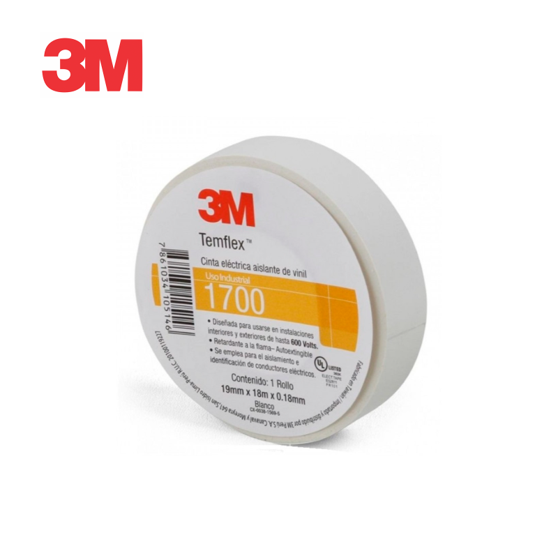 CINTA ELECTRICA AISLANTE DE VINIL BLANCO- USO INDUSTRIA 1700-19mmx18mx0.18mm (3M